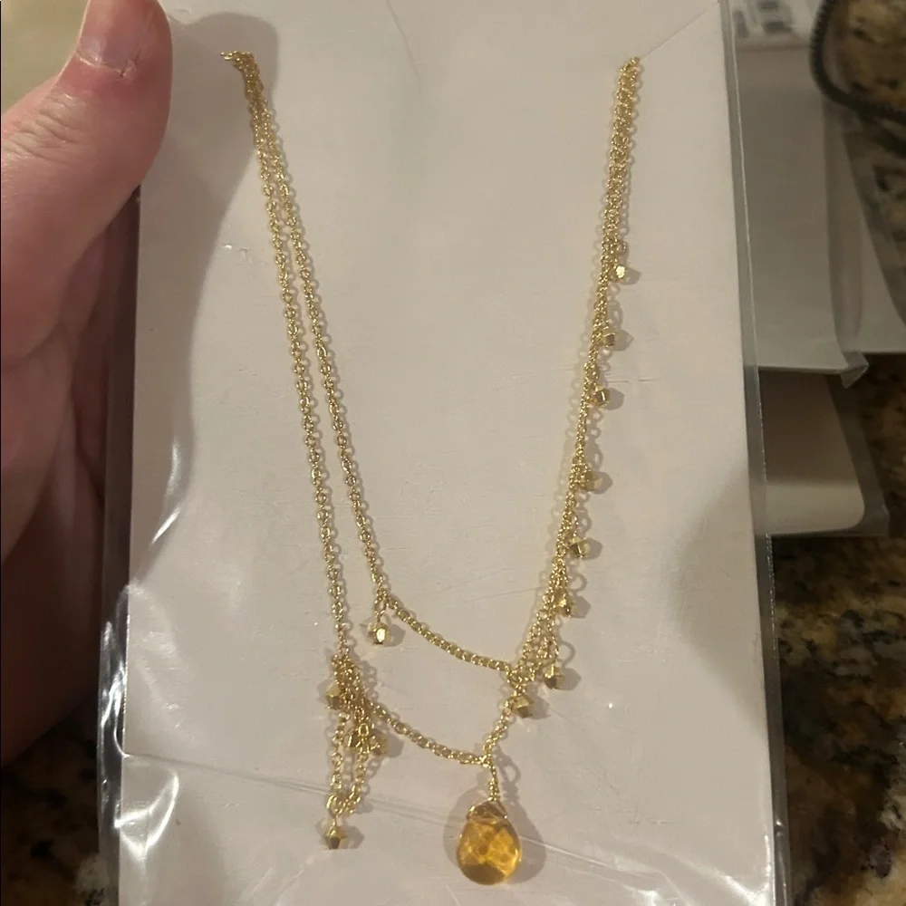 Gold Layered Necklace with Yellow Pendant
